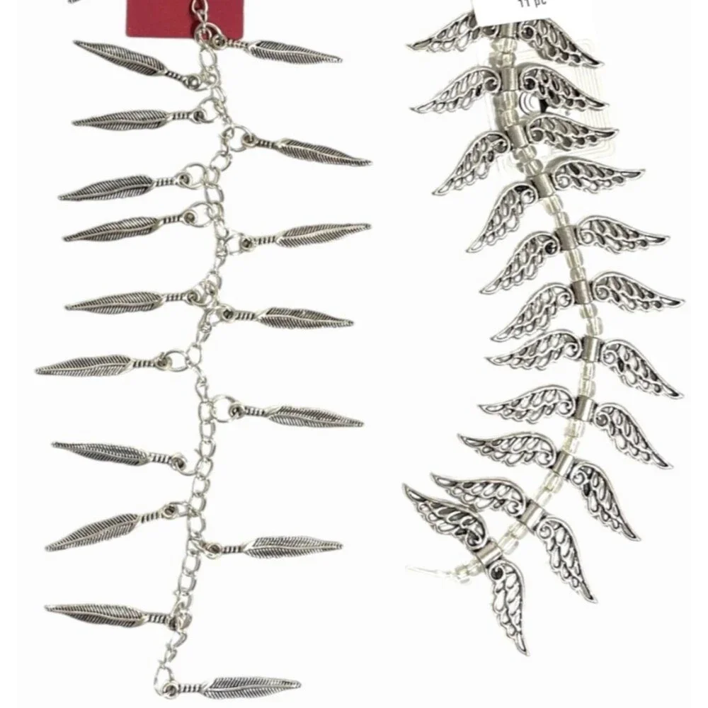 LOT Bead Landing Silver Plated Metal Beads Wings Feathers Jewelry Making Charms